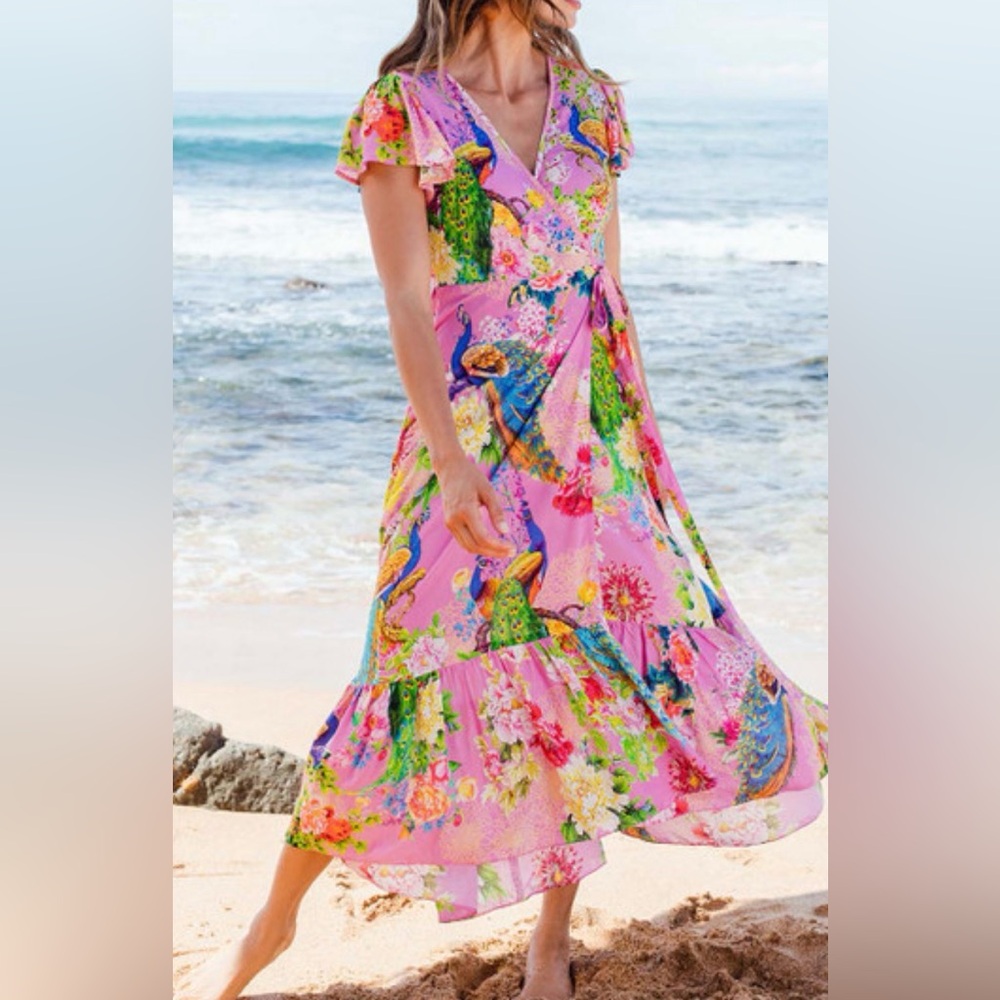 RubyYaya Bohemian Ceylon Floral Maxi Wrap Dress XS